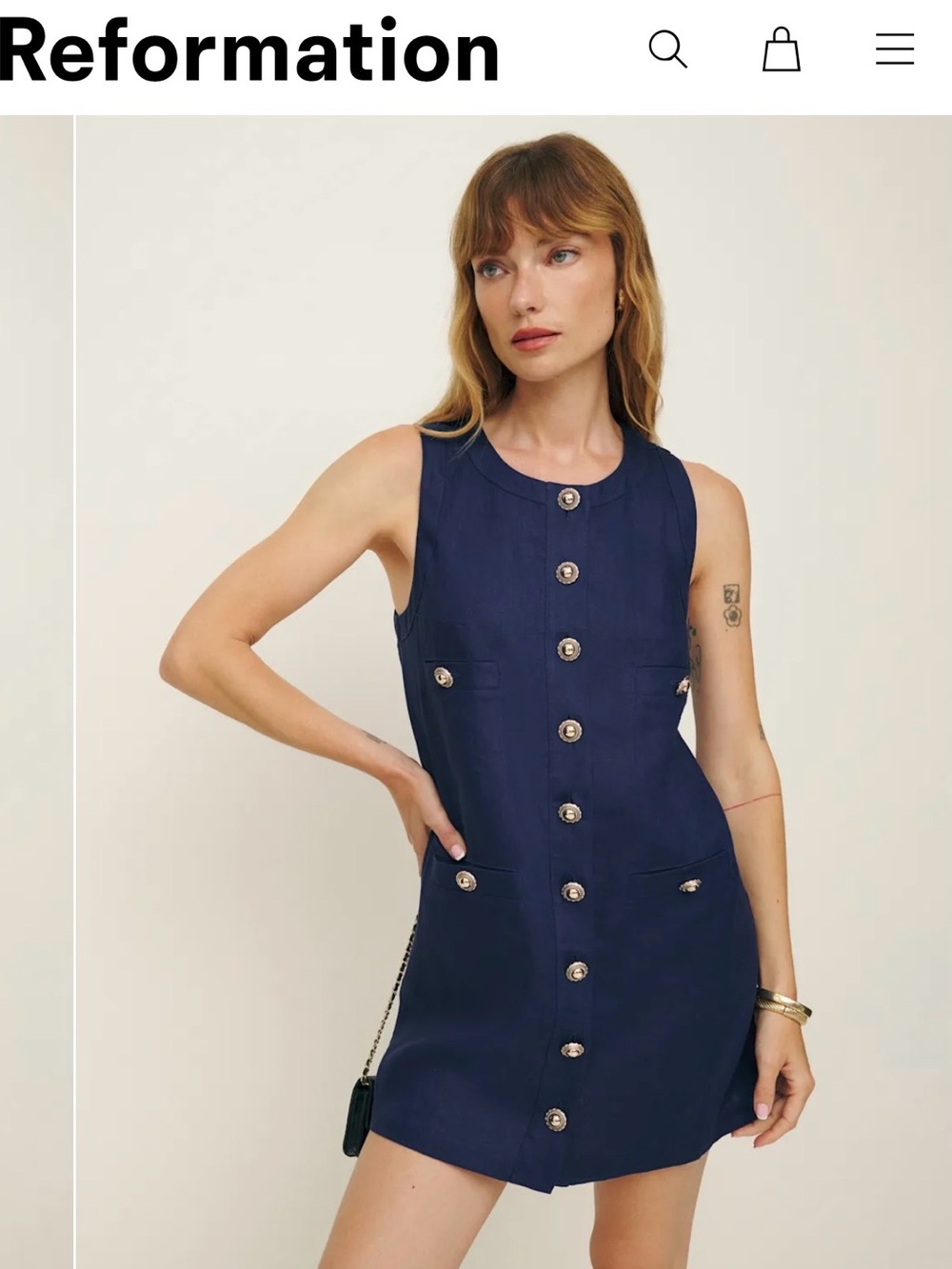 Reformation Tropez Linen Button Front Mini Shift